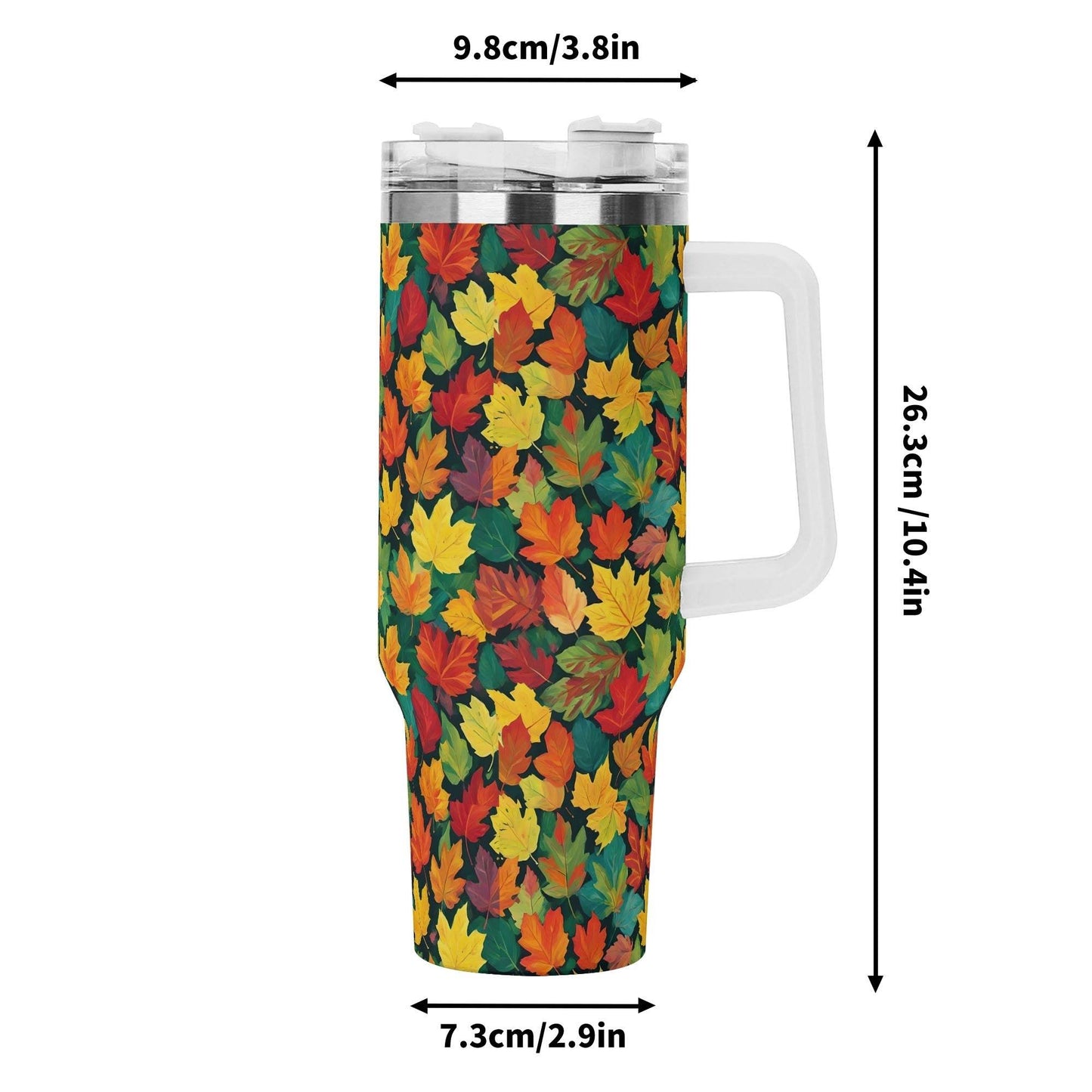 Colorful Leaves 40oz Stainless Steel Tumbler Gift With White Handle and Straw - DeRose Seasonal