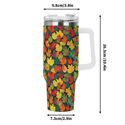 Colorful Leaves 40oz Stainless Steel Tumbler Gift With White Handle and Straw - DeRose Seasonal