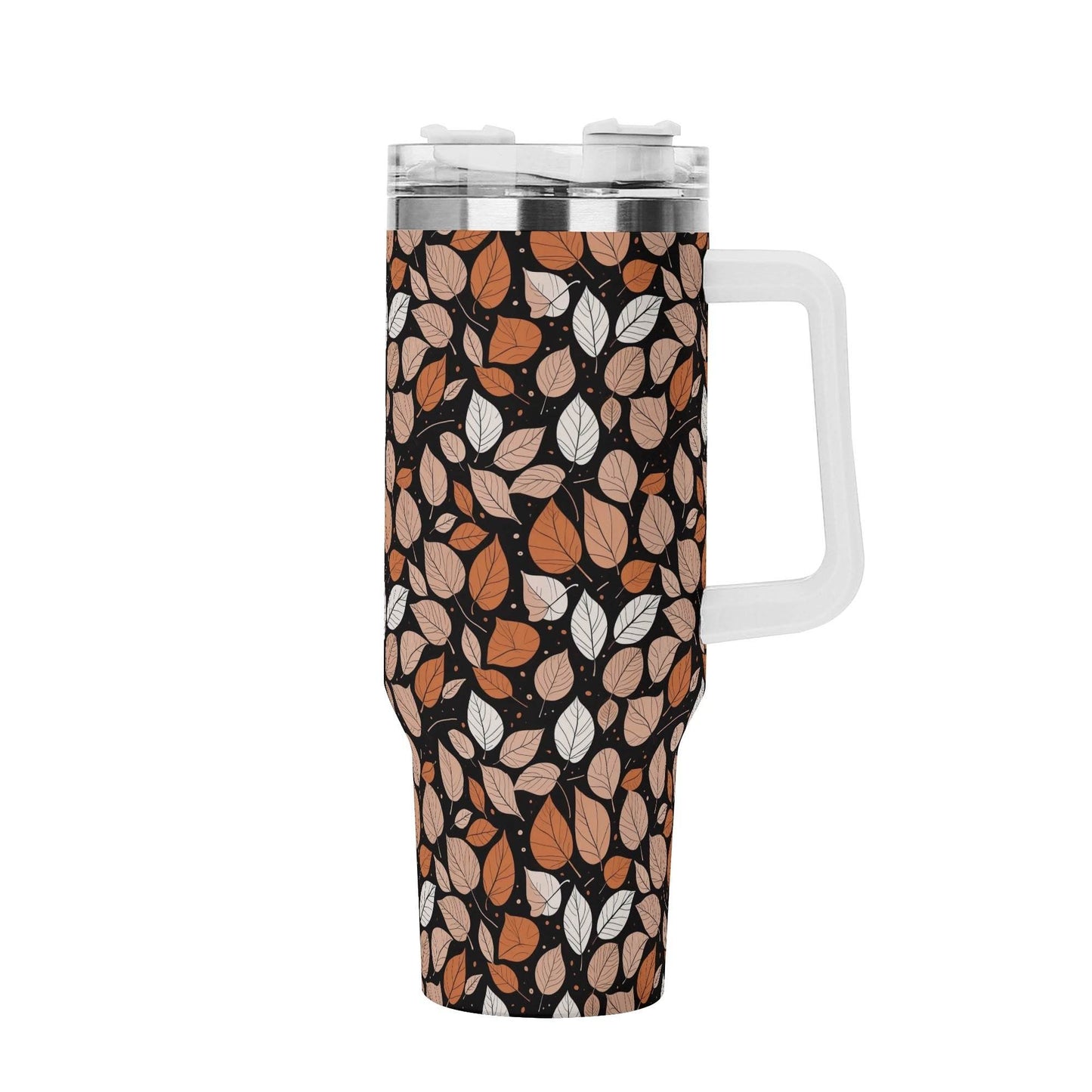 Dark Leaves 40oz Stainless Steel Tumbler Gift With White Handle and Straw - DeRose Seasonal