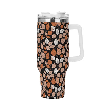 Dark Leaves 40oz Stainless Steel Tumbler Gift With White Handle and Straw - DeRose Seasonal