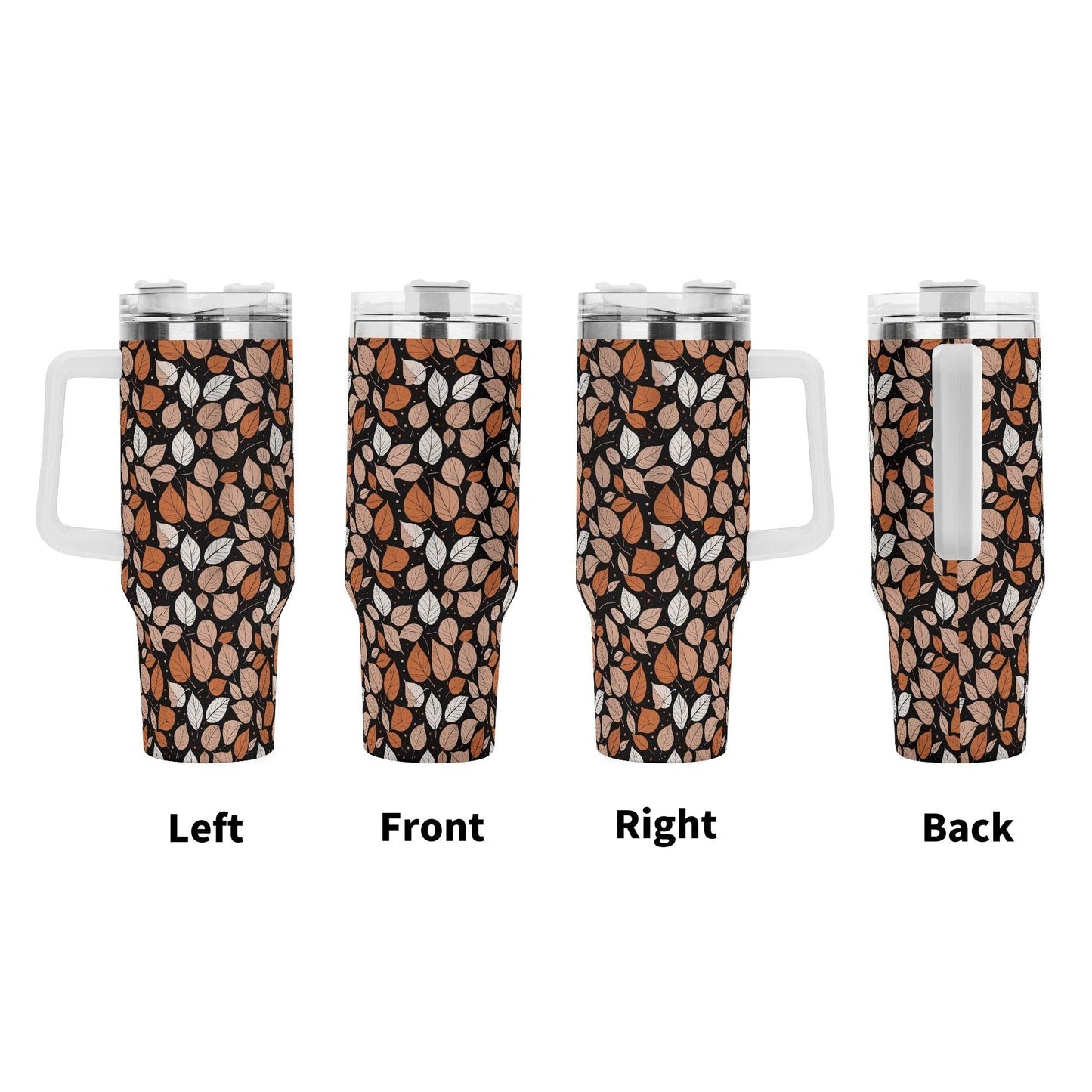Dark Leaves 40oz Stainless Steel Tumbler Gift With White Handle and Straw - DeRose Seasonal