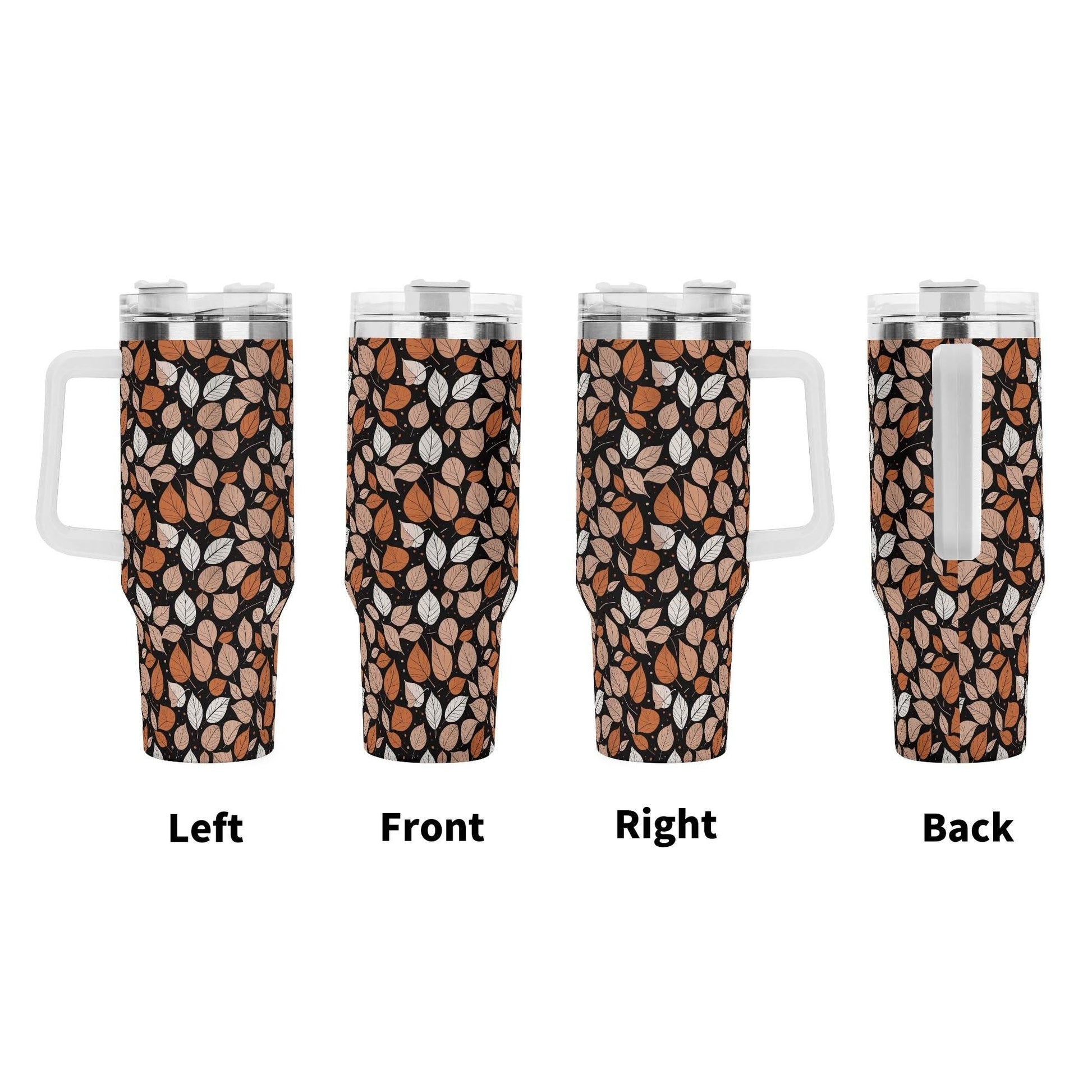 Dark Leaves 40oz Stainless Steel Tumbler Gift With White Handle and Straw - DeRose Seasonal