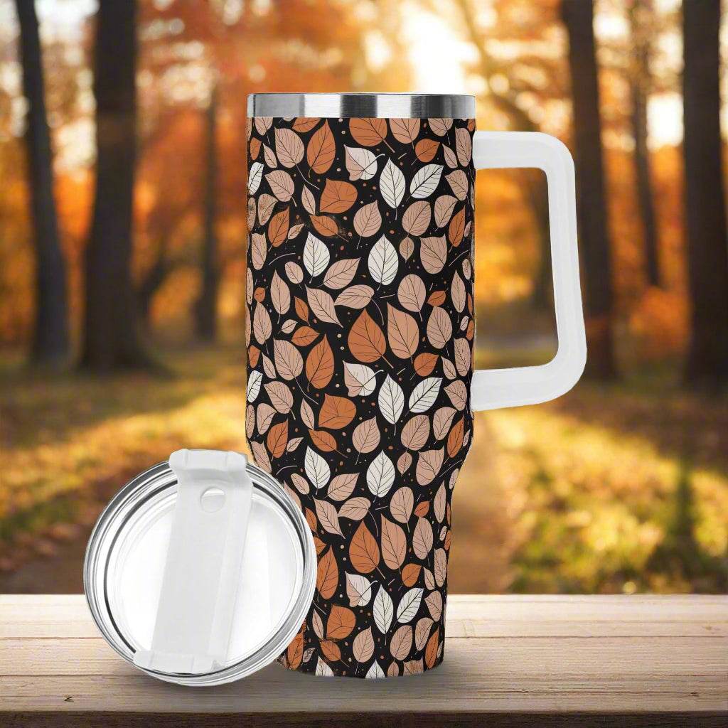 Dark Leaves 40oz Stainless Steel Tumbler Gift With White Handle and Straw - DeRose Seasonal