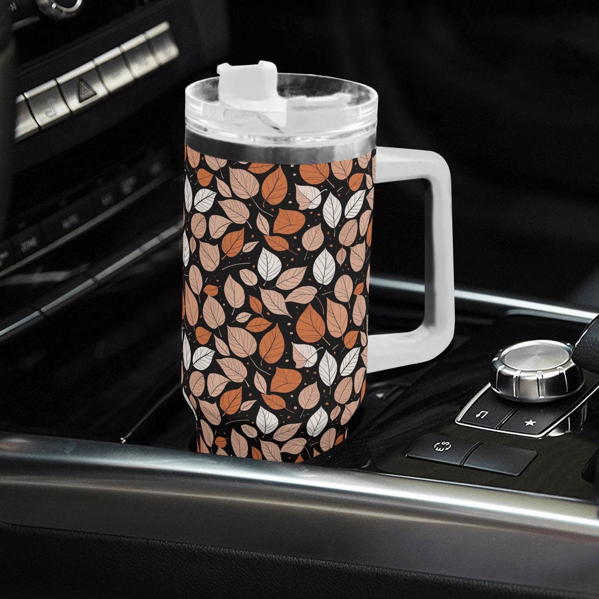 Dark Leaves 40oz Stainless Steel Tumbler Gift With White Handle and Straw - DeRose Seasonal