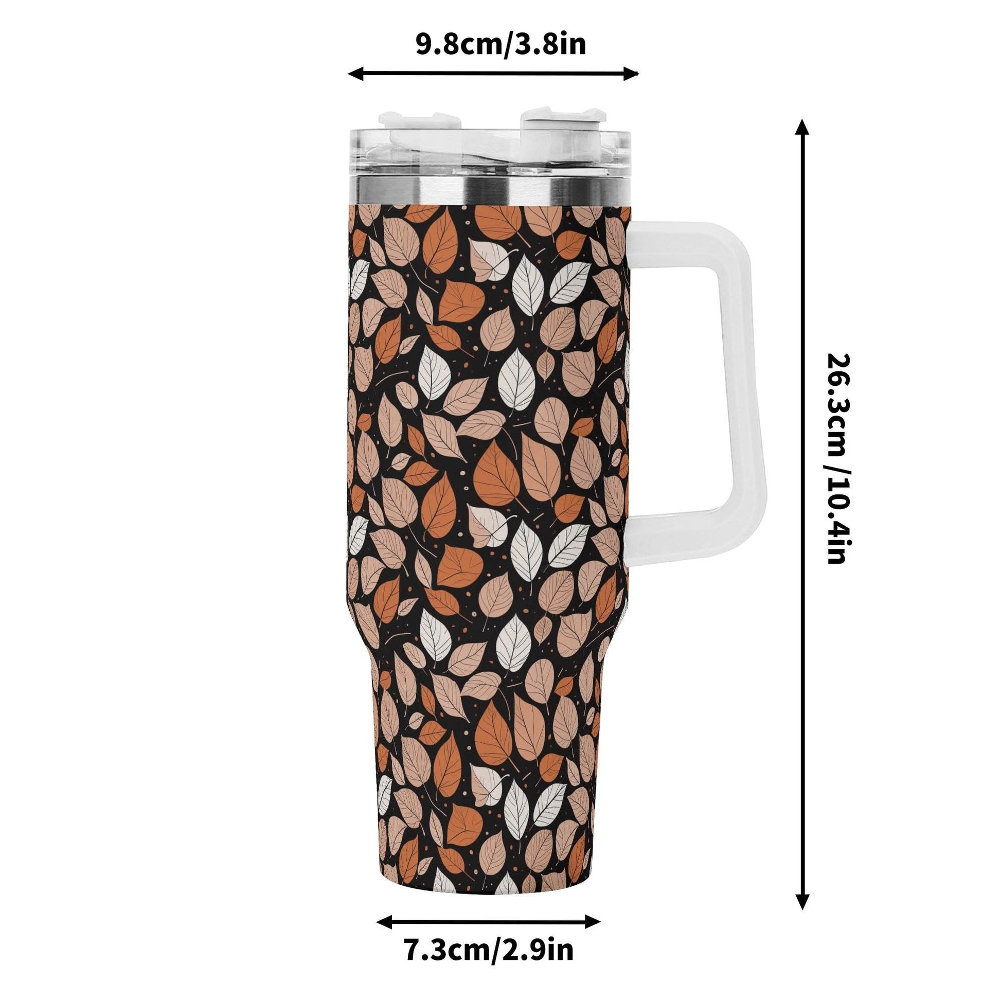 Dark Leaves 40oz Stainless Steel Tumbler Gift With White Handle and Straw - DeRose Seasonal