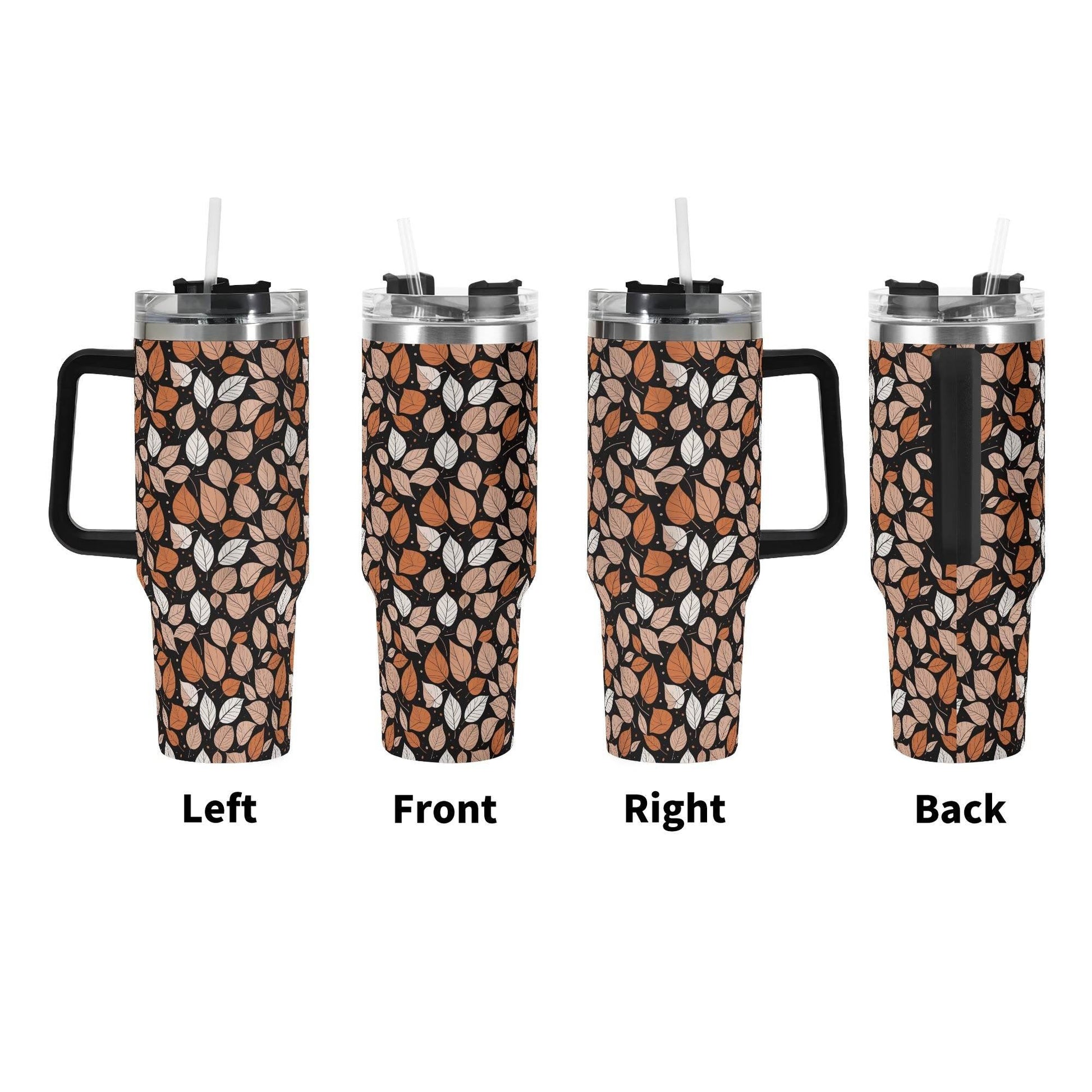 Dark Leaves 40oz Stainless Steel Tumbler Gift With Black Handle and Straw - DeRose Seasonal