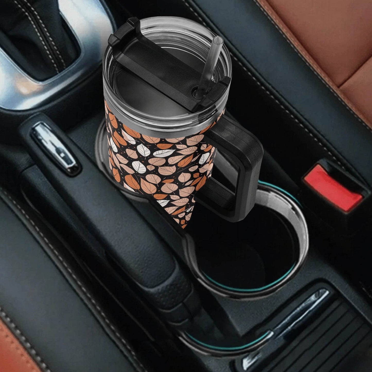 Dark Leaves 40oz Stainless Steel Tumbler Gift With Black Handle and Straw - DeRose Seasonal