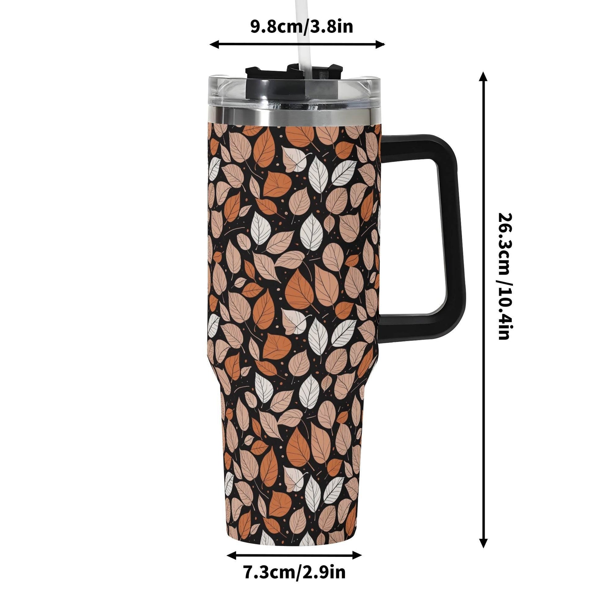 Dark Leaves 40oz Stainless Steel Tumbler Gift With Black Handle and Straw - DeRose Seasonal