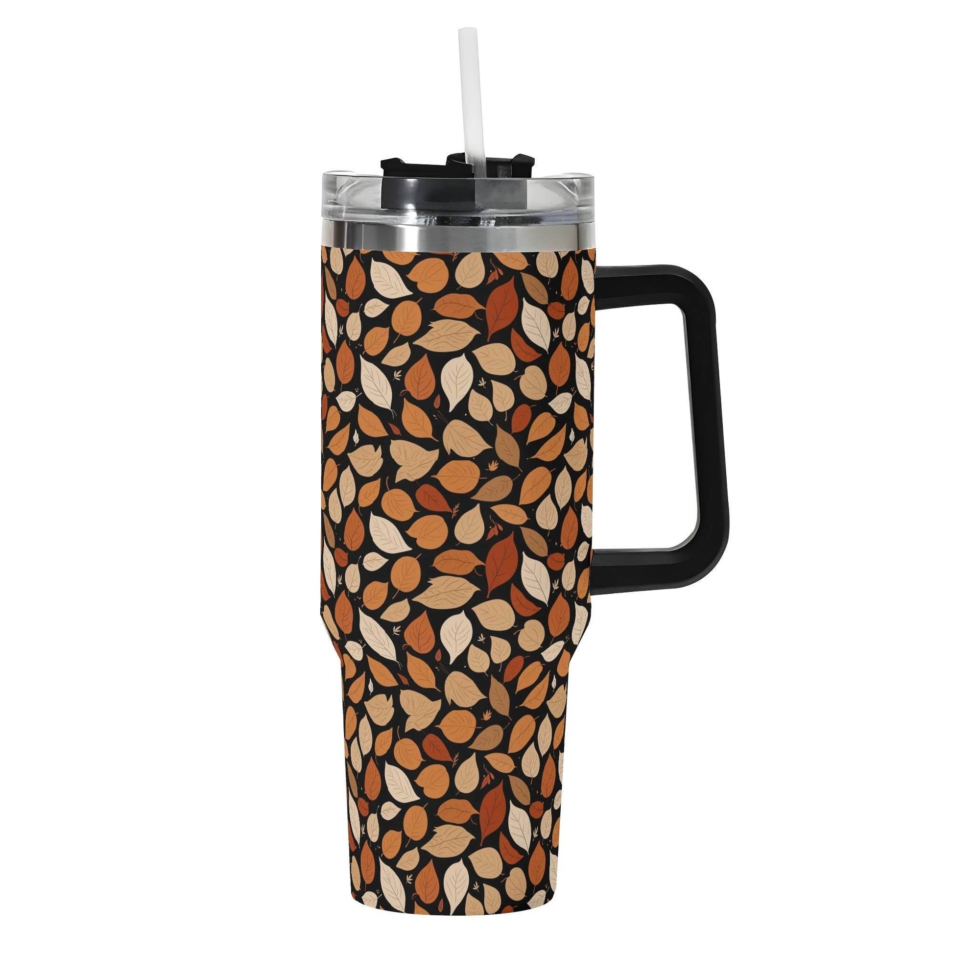 Red Leaves 40oz Stainless Steel Tumbler Gift With Black Handle and Straw - DeRose Seasonal