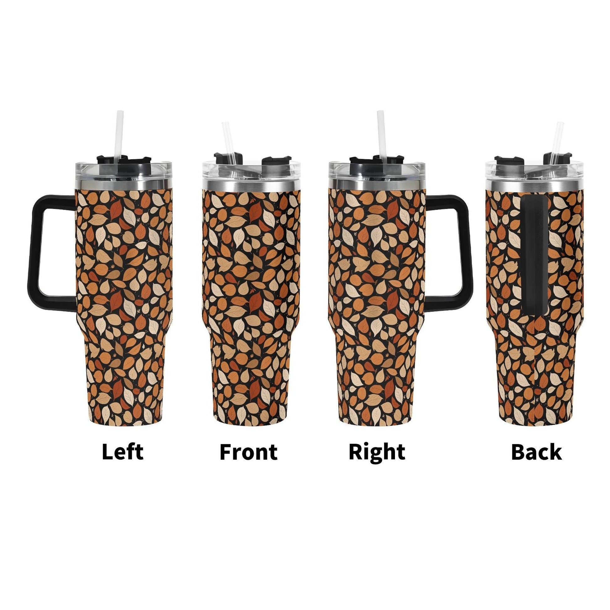 Red Leaves 40oz Stainless Steel Tumbler Gift With Black Handle and Straw - DeRose Seasonal