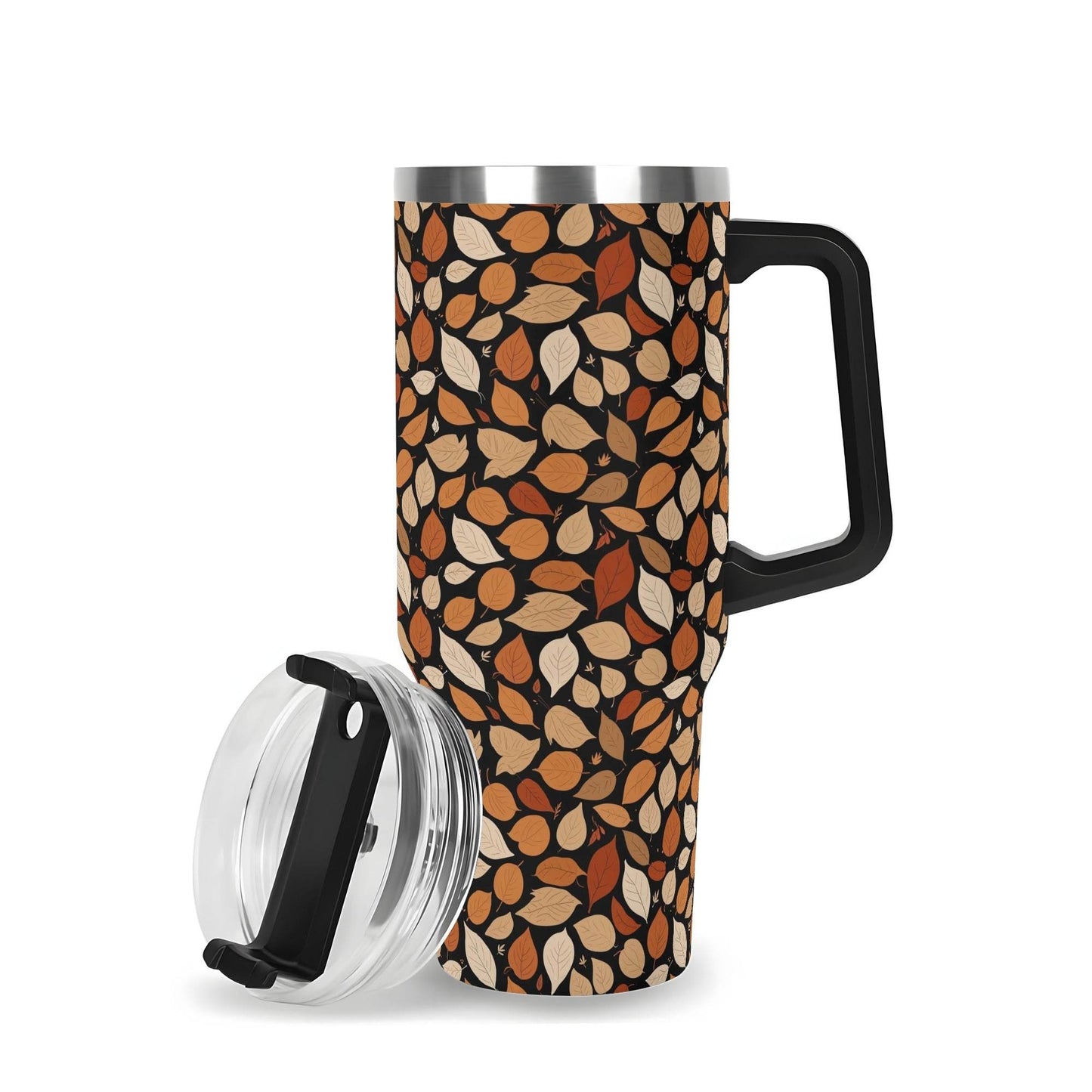 Red Leaves 40oz Stainless Steel Tumbler Gift With Black Handle and Straw - DeRose Seasonal