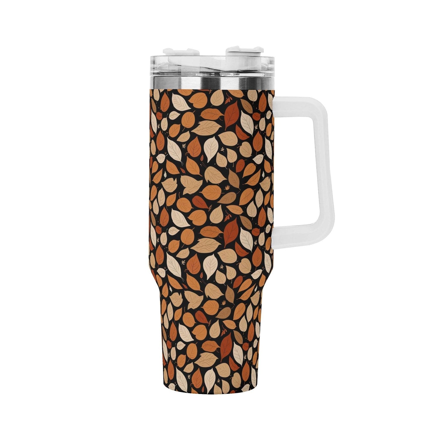 Red Leaves 40oz Stainless Steel Tumbler Gift With White Handle and Straw - DeRose Seasonal