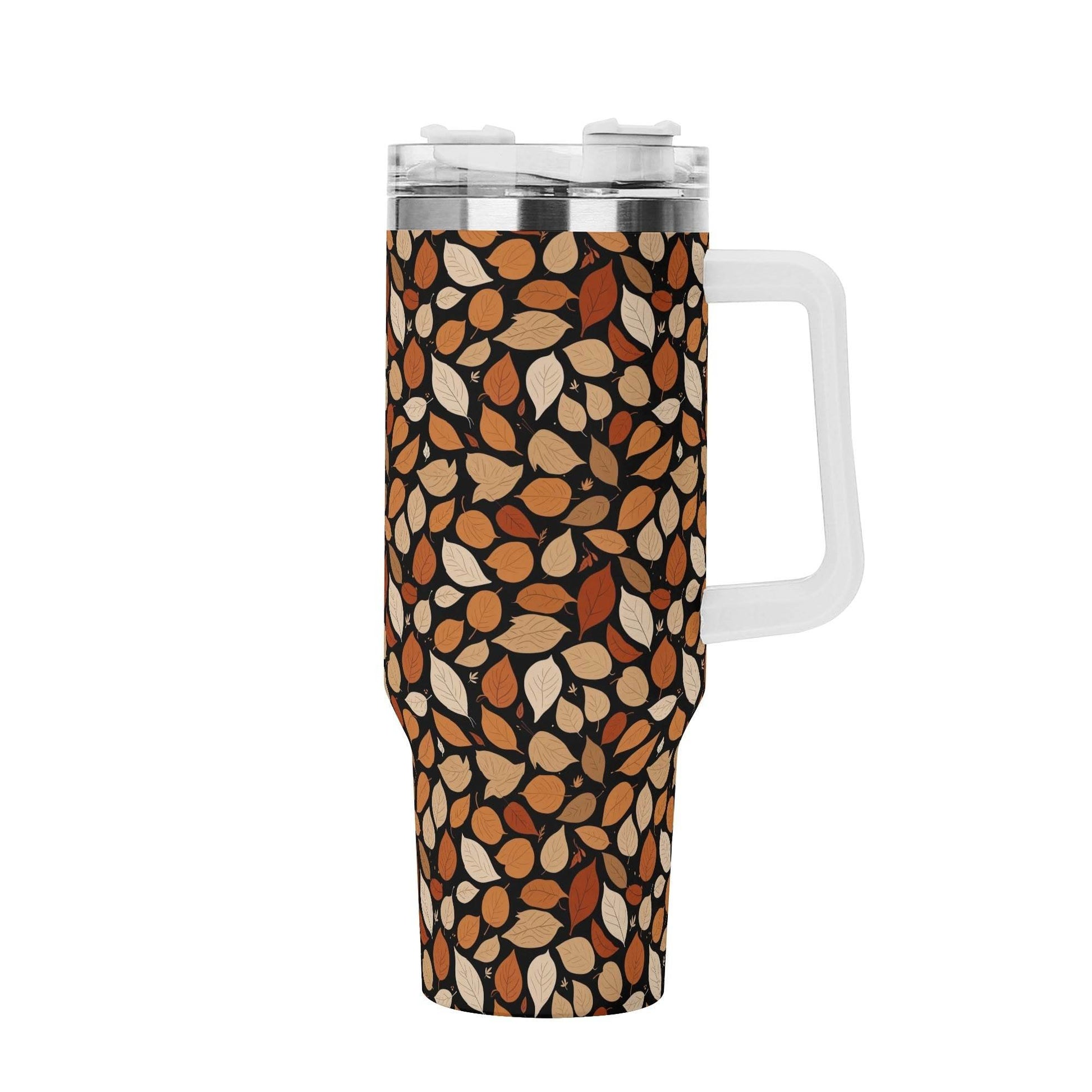 Red Leaves 40oz Stainless Steel Tumbler Gift With White Handle and Straw - DeRose Seasonal