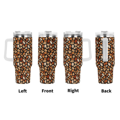 Red Leaves 40oz Stainless Steel Tumbler Gift With White Handle and Straw - DeRose Seasonal
