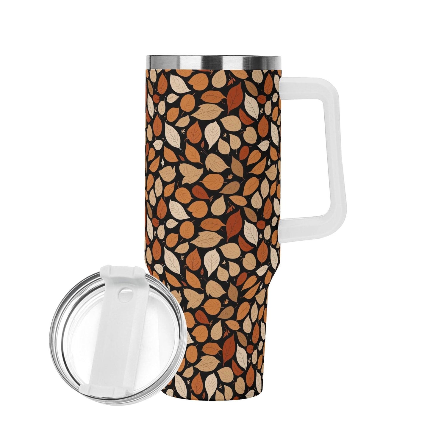 Red Leaves 40oz Stainless Steel Tumbler Gift With White Handle and Straw - DeRose Seasonal