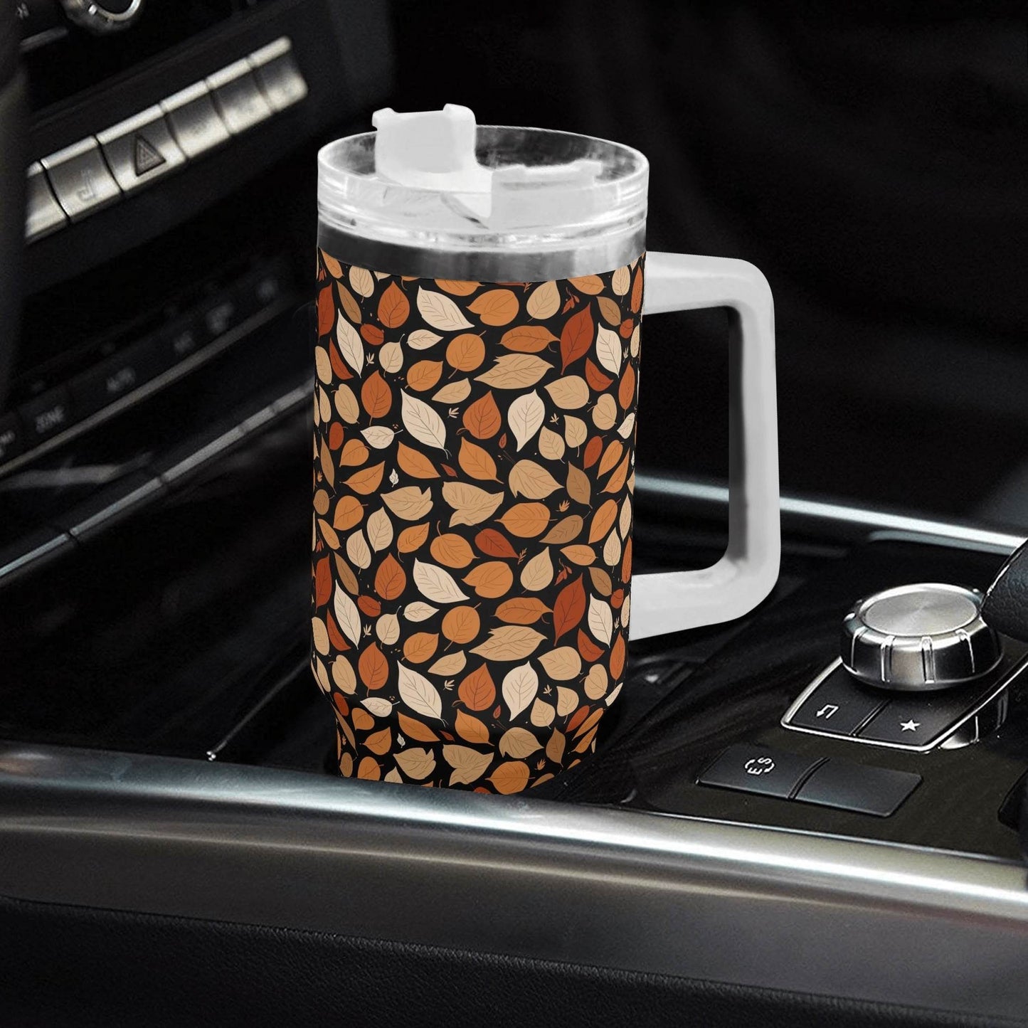 Red Leaves 40oz Stainless Steel Tumbler Gift With White Handle and Straw - DeRose Seasonal