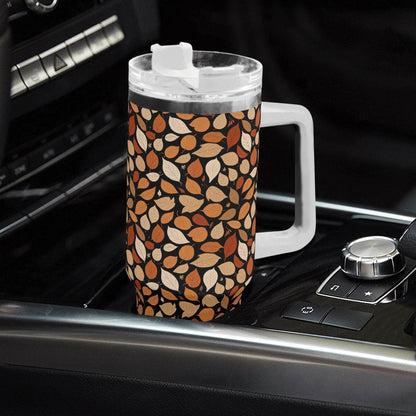 Red Leaves 40oz Stainless Steel Tumbler Gift With White Handle and Straw - DeRose Seasonal