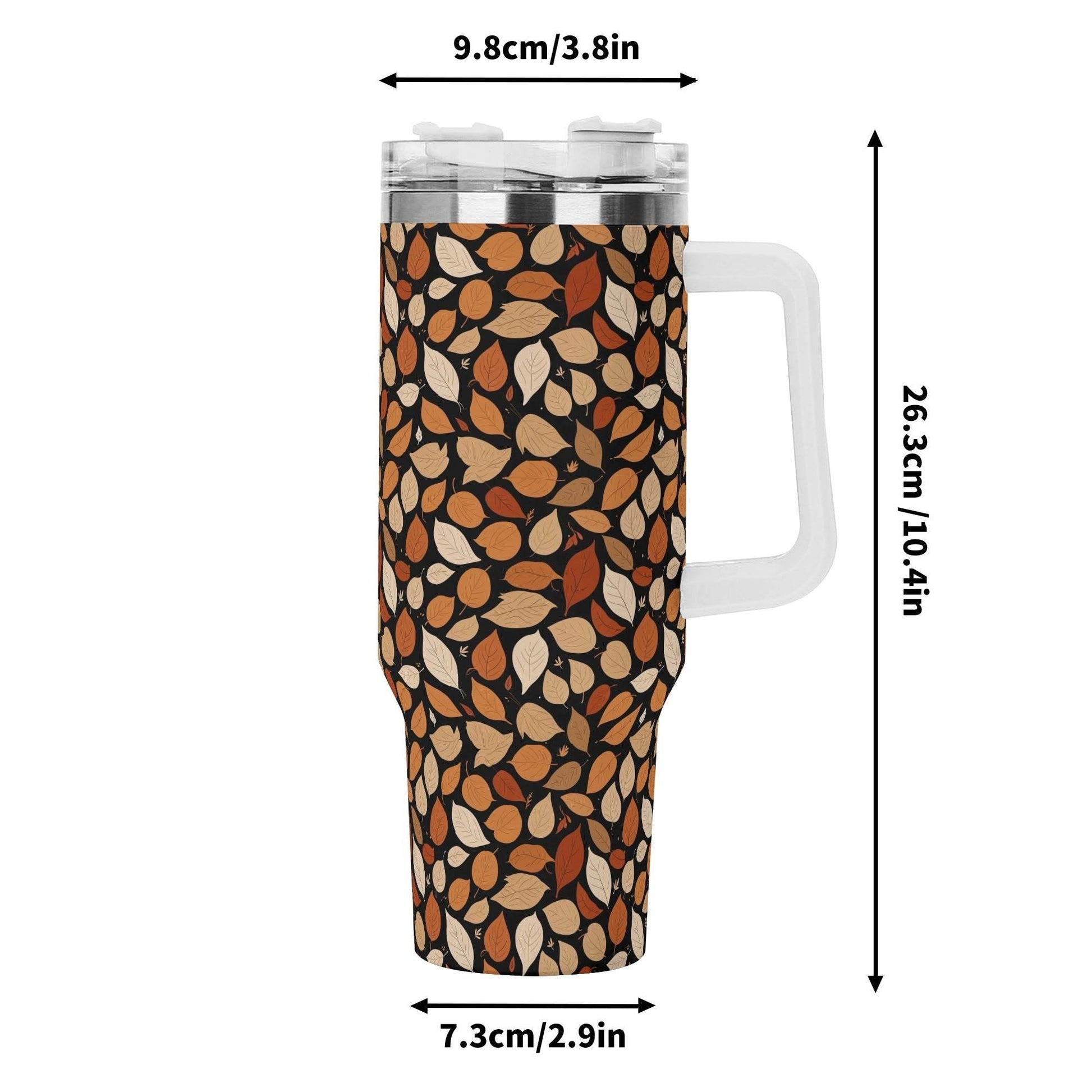 Red Leaves 40oz Stainless Steel Tumbler Gift With White Handle and Straw - DeRose Seasonal