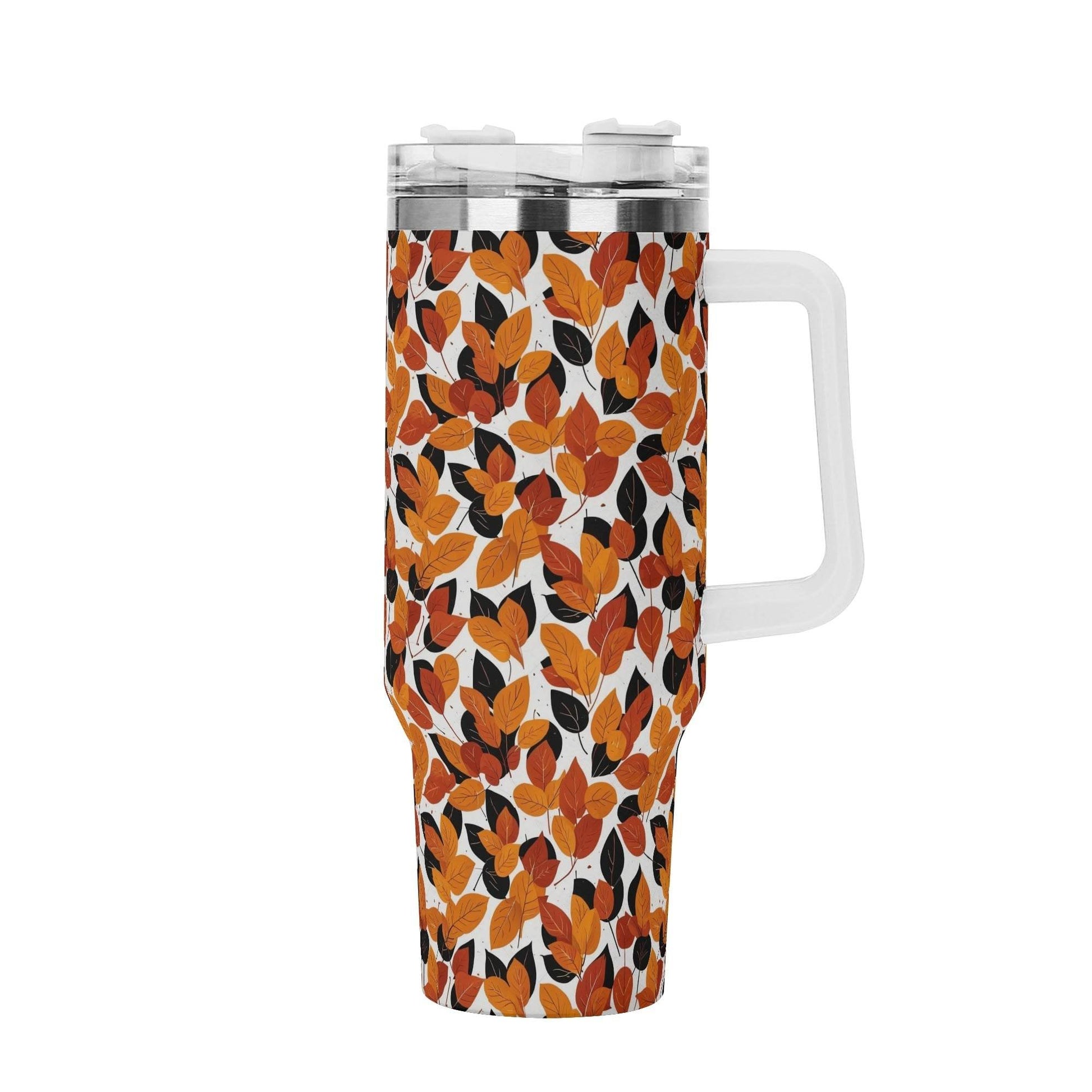 Red Autumn 40oz Stainless Steel Tumbler Gift With White Handle and Straw - DeRose Seasonal