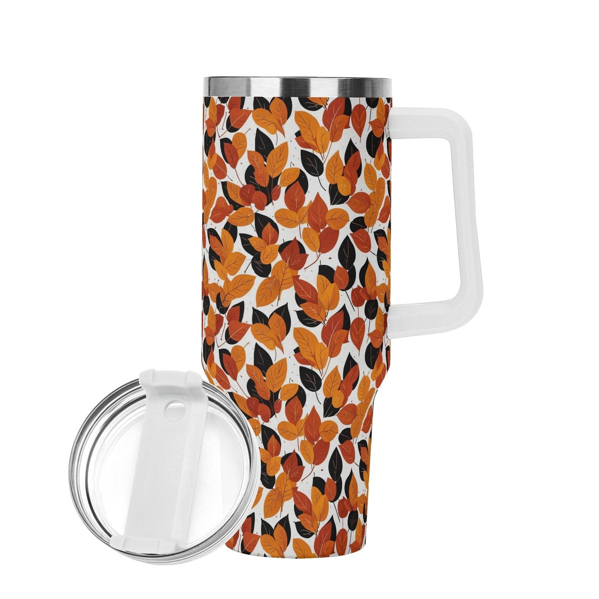 Red Autumn 40oz Stainless Steel Tumbler Gift With White Handle and Straw - DeRose Seasonal