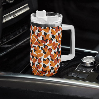 Red Autumn 40oz Stainless Steel Tumbler Gift With White Handle and Straw - DeRose Seasonal