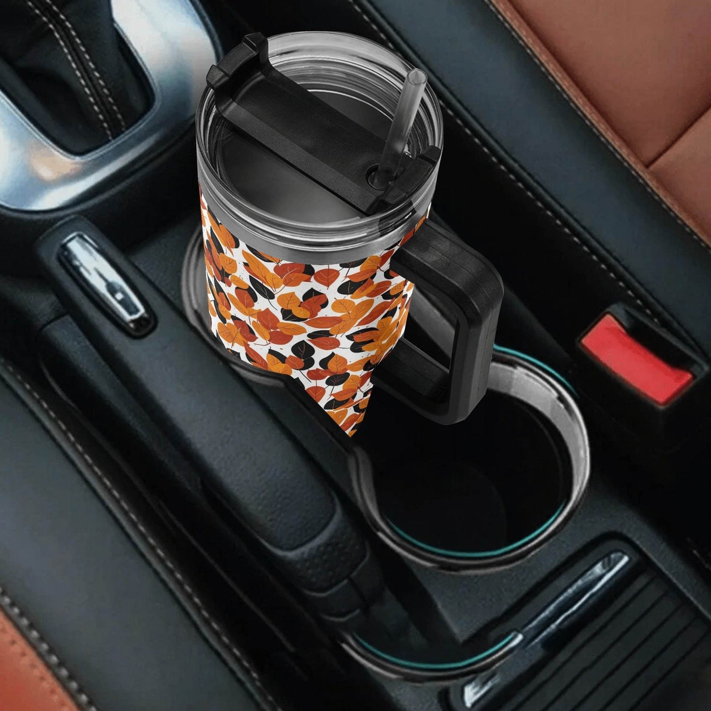 Red Autumn 40oz Stainless Steel Tumbler Gift With Black Handle and Straw - DeRose Seasonal
