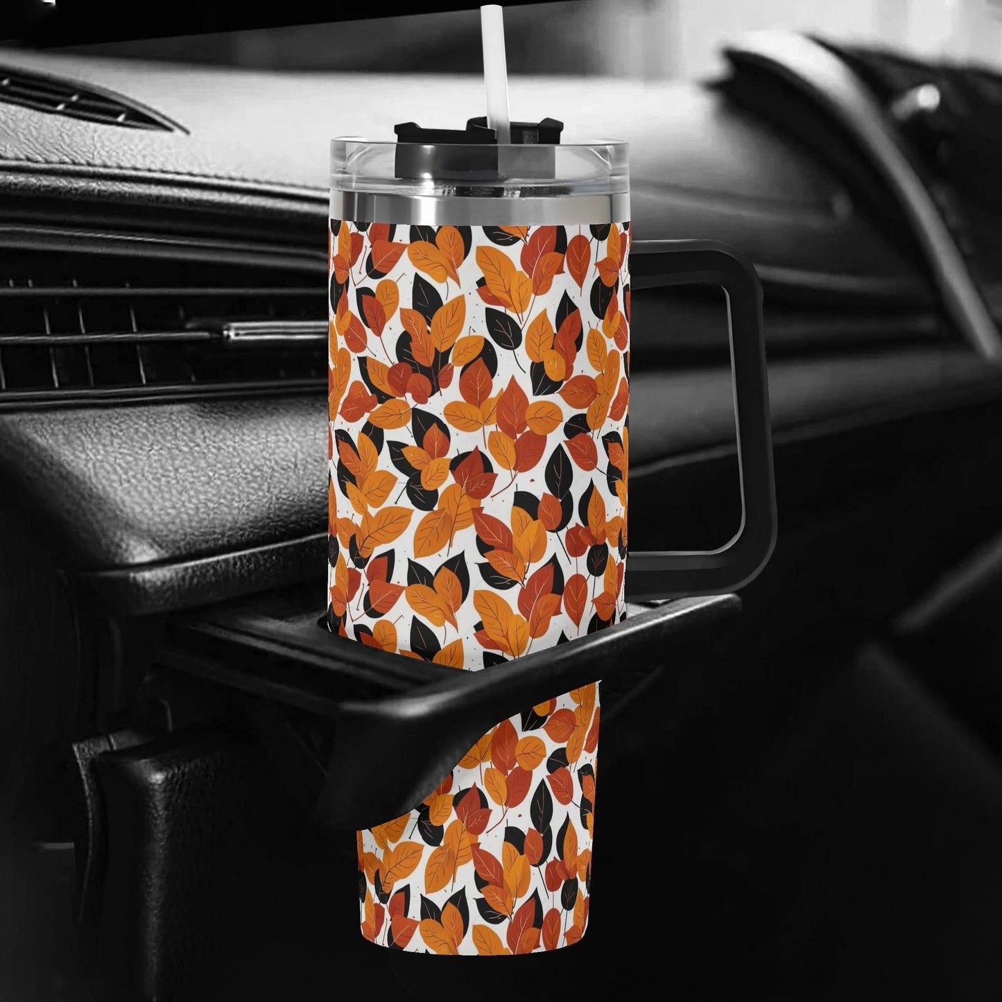 Red Autumn 40oz Stainless Steel Tumbler Gift With Black Handle and Straw - DeRose Seasonal