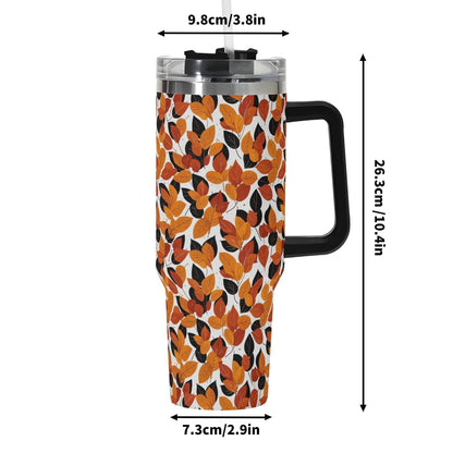 Red Autumn 40oz Stainless Steel Tumbler Gift With Black Handle and Straw - DeRose Seasonal