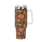 Pumpkin Leaves 40oz Stainless Steel Tumbler Gift With White Handle and Straw - DeRose Seasonal
