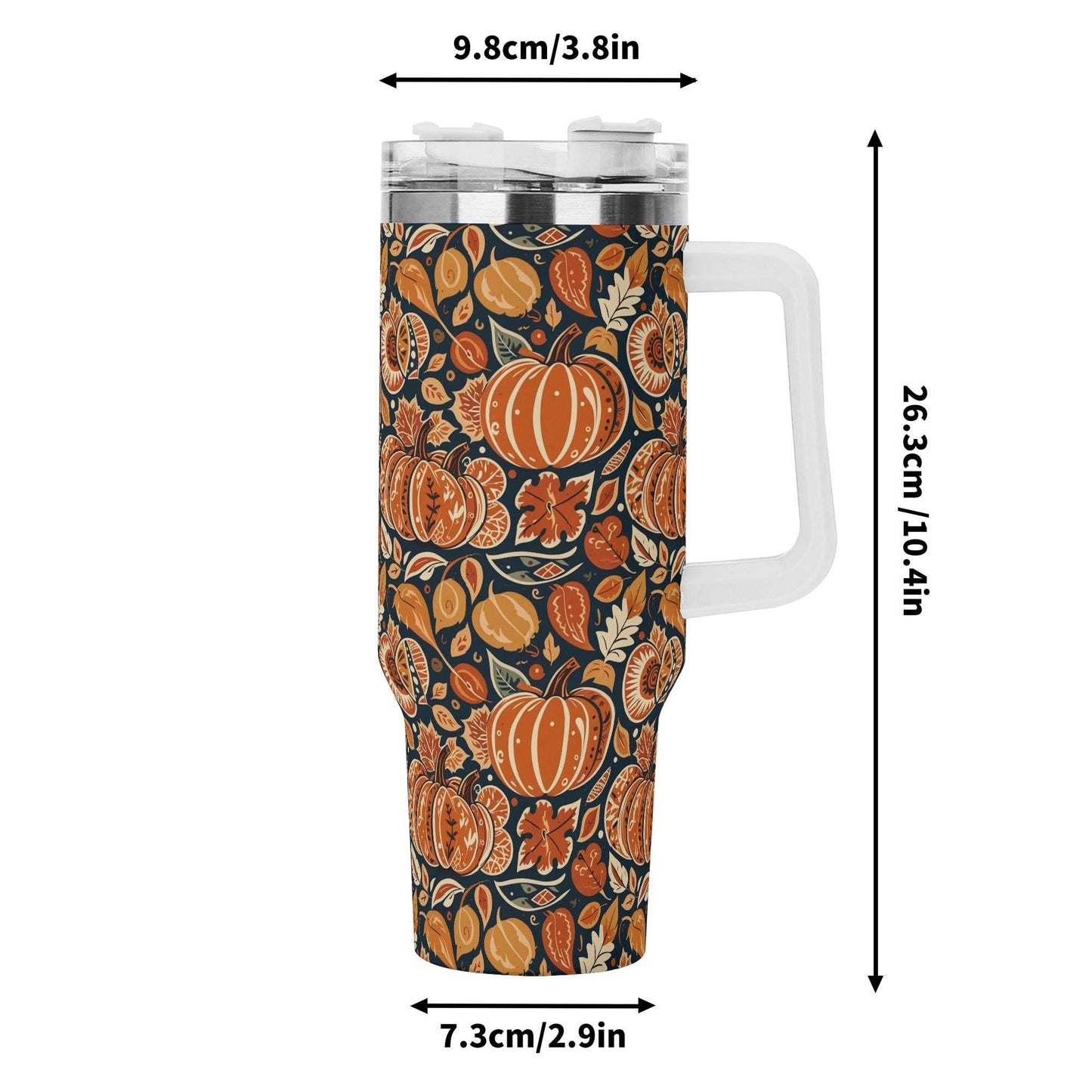 Pumpkin Leaves 40oz Stainless Steel Tumbler Gift With White Handle and Straw - DeRose Seasonal