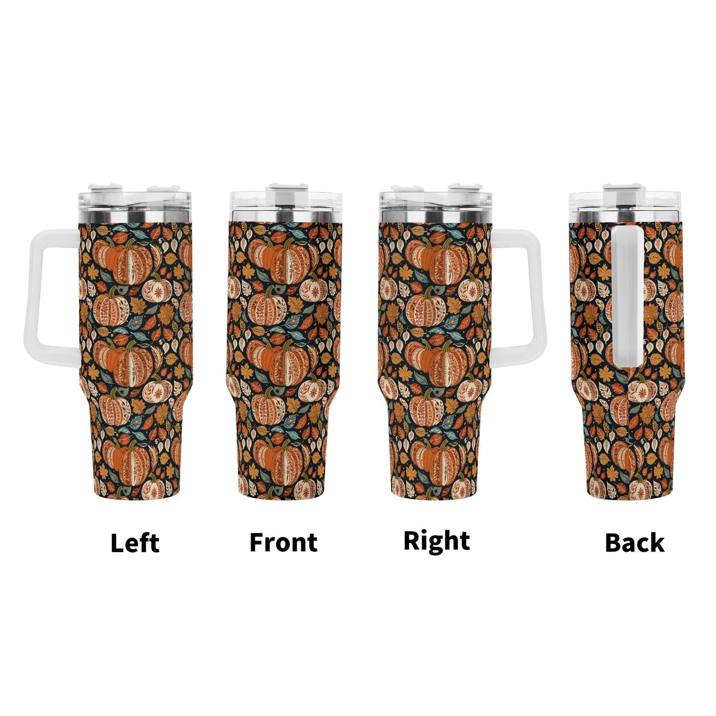 Pumpkin Fall 40oz Stainless Steel Tumbler Gift With White Handle and Straw - DeRose Seasonal