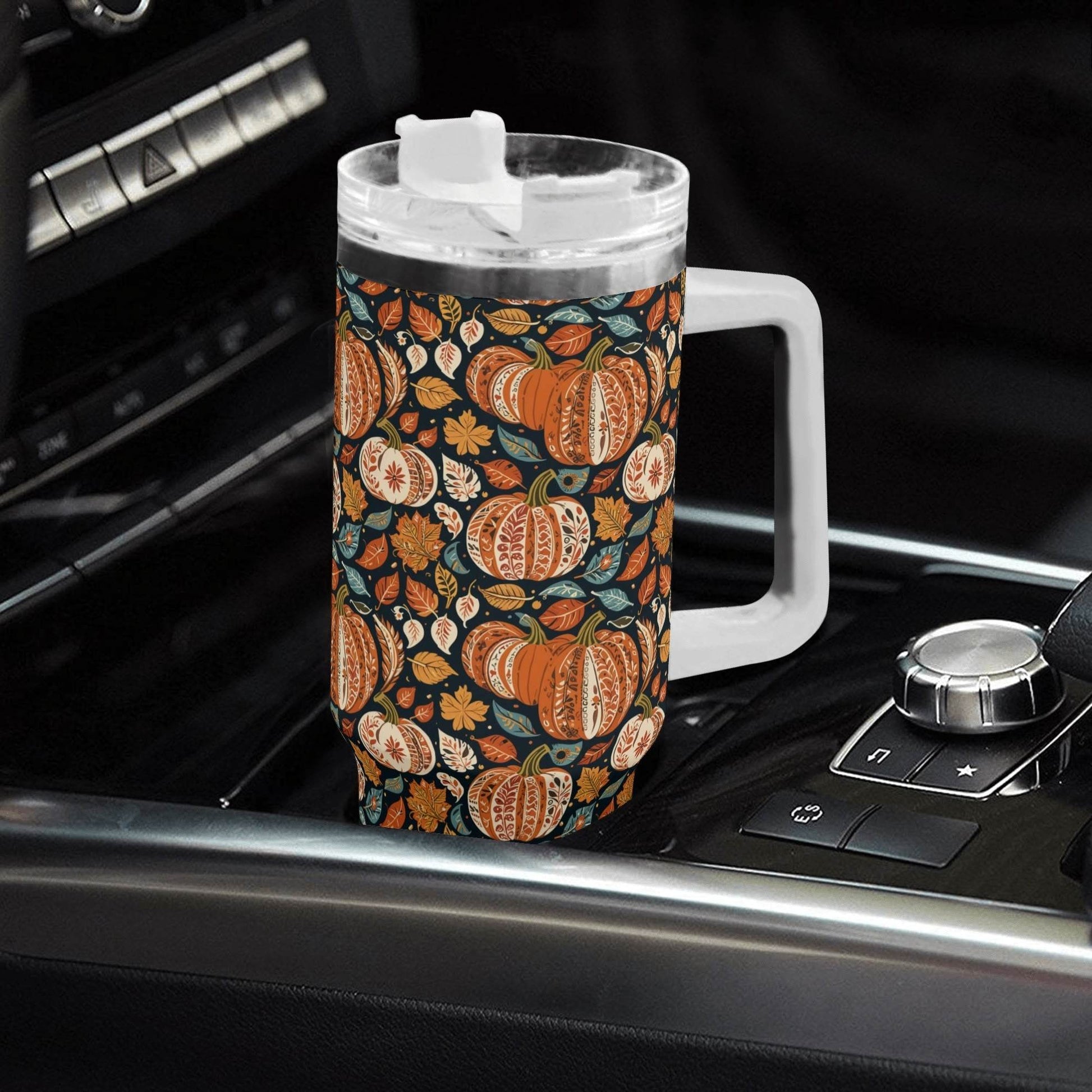 Pumpkin Fall 40oz Stainless Steel Tumbler Gift With White Handle and Straw - DeRose Seasonal