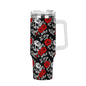 Red Skull Rose 40oz Stainless Steel Tumbler Gift With White Handle and Straw - DeRose Seasonal