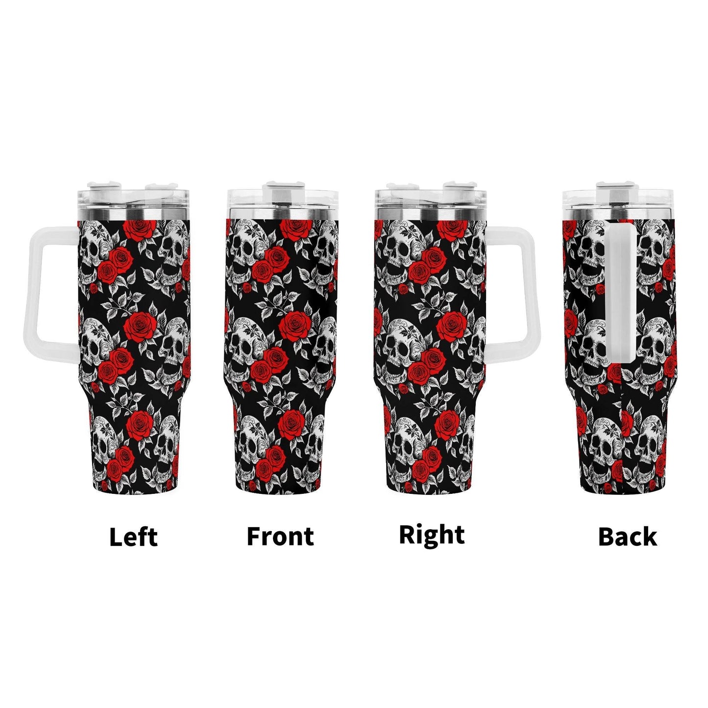 Red Skull Rose 40oz Stainless Steel Tumbler Gift With White Handle and Straw - DeRose Seasonal