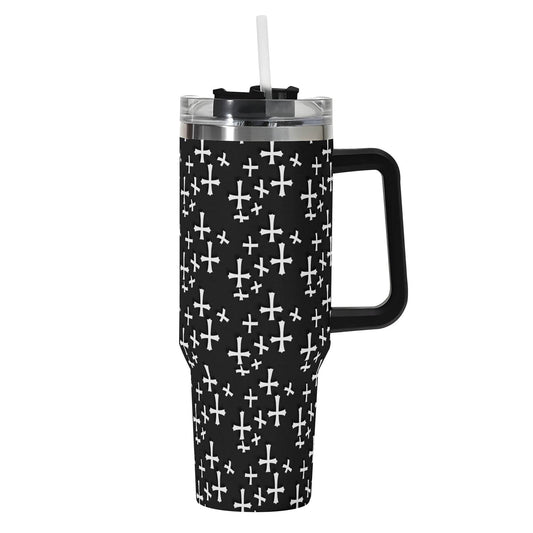 Little Crosses 40oz Stainless Steel Tumbler Gift With Black Handle and Straw - DeRose Seasonal