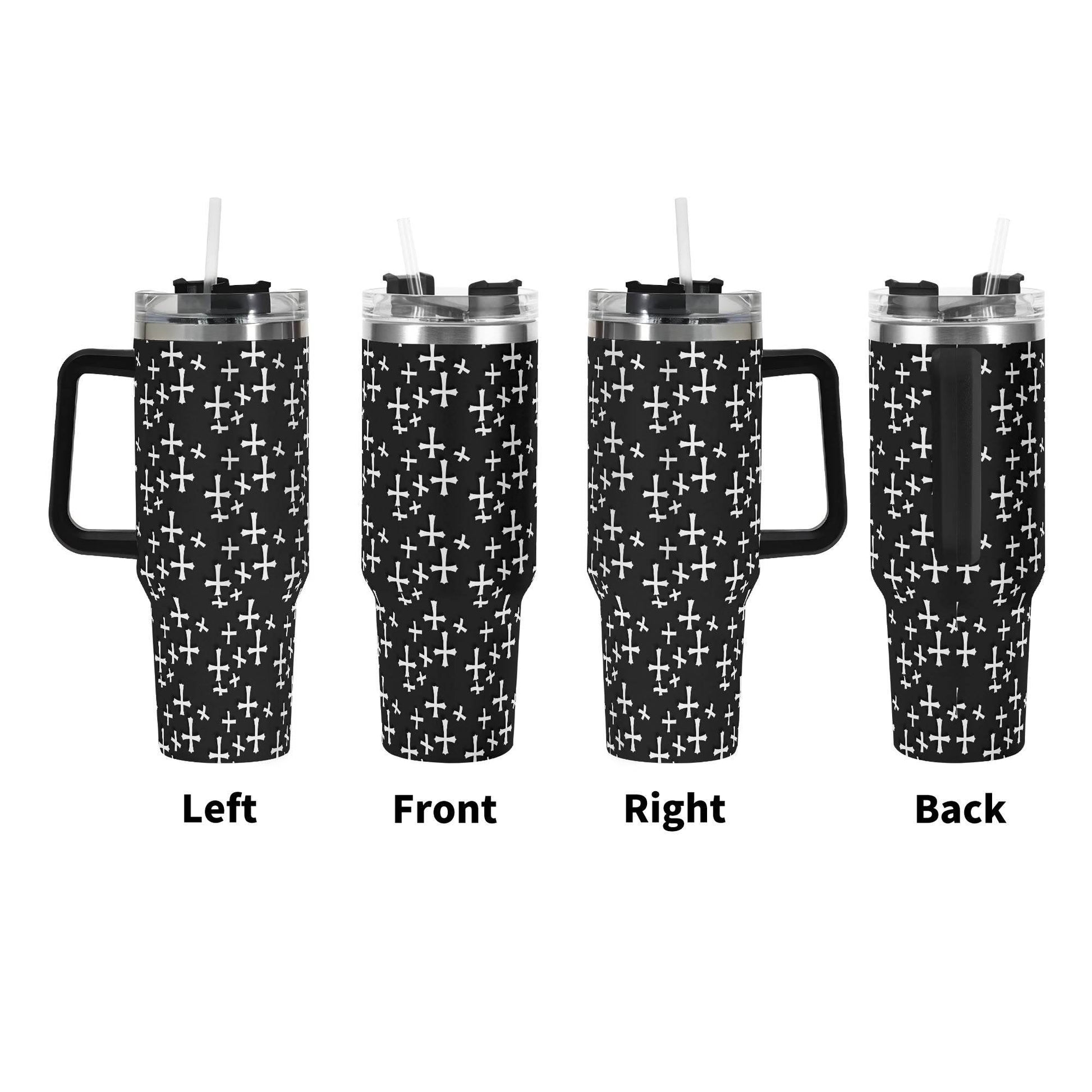 Little Crosses 40oz Stainless Steel Tumbler Gift With Black Handle and Straw - DeRose Seasonal