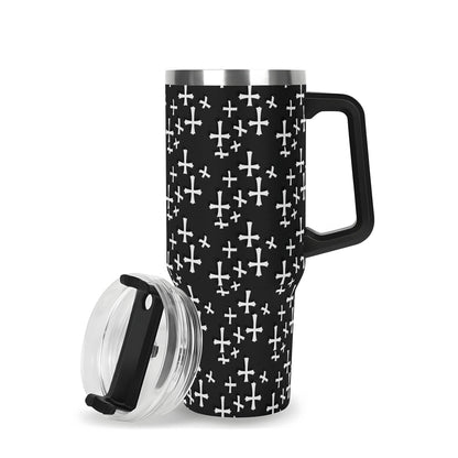 Little Crosses 40oz Stainless Steel Tumbler Gift With Black Handle and Straw - DeRose Seasonal