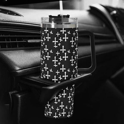 Little Crosses 40oz Stainless Steel Tumbler Gift With Black Handle and Straw - DeRose Seasonal