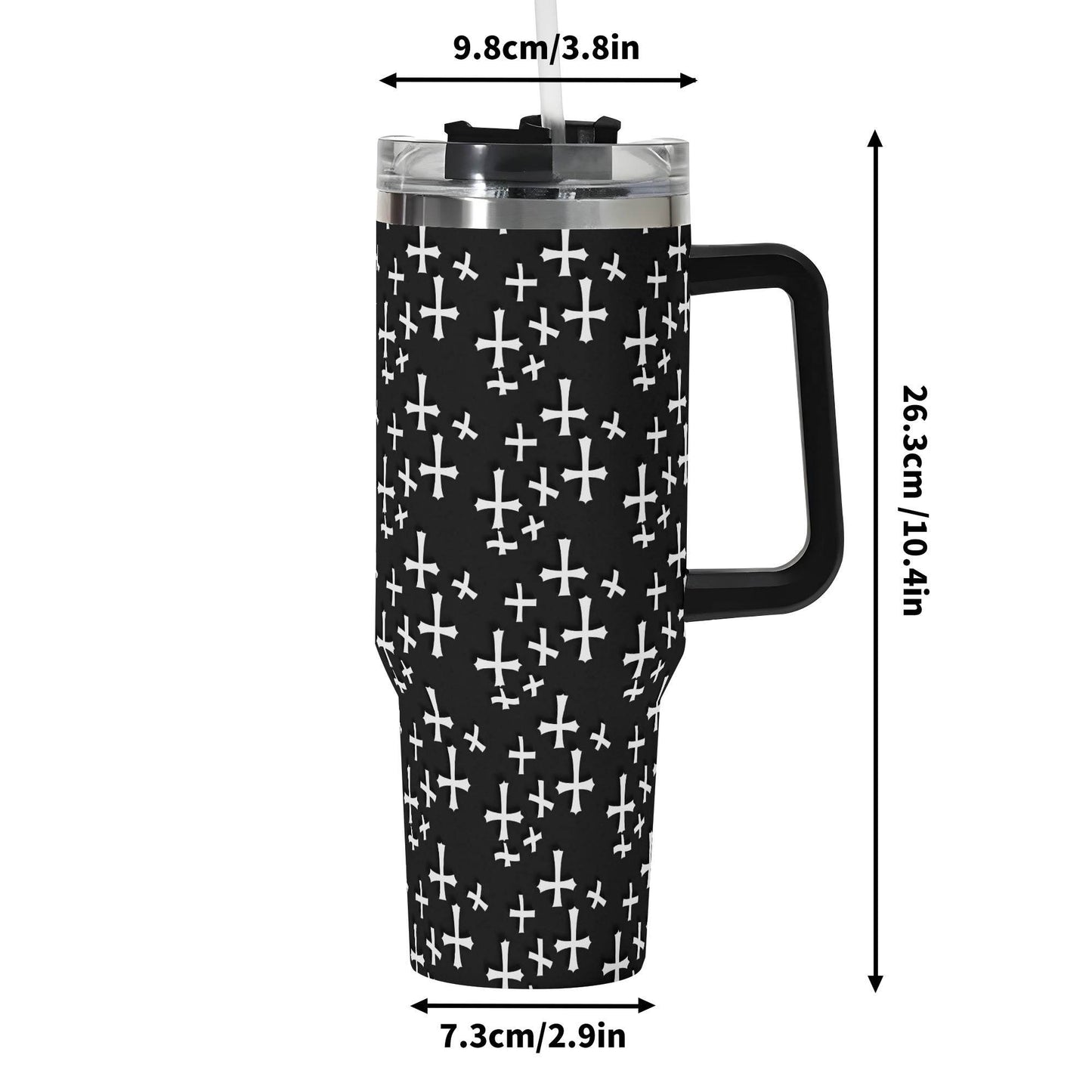 Little Crosses 40oz Stainless Steel Tumbler Gift With Black Handle and Straw - DeRose Seasonal