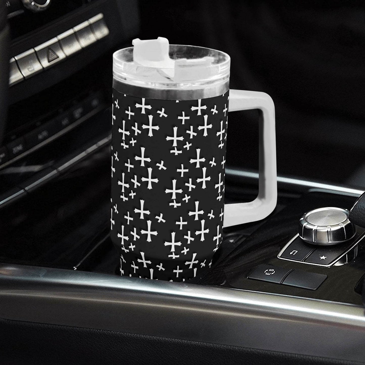 Little Crosses 40oz Stainless Steel Tumbler Gift With White Handle and Straw - DeRose Seasonal
