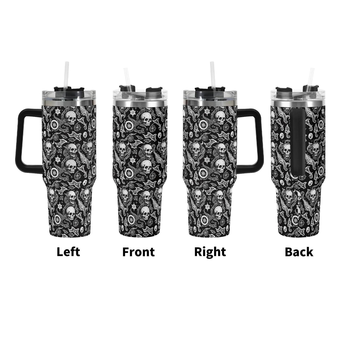 Flying Skulls 40oz Stainless Steel Tumbler Gift With Black Handle and Straw - DeRose Seasonal