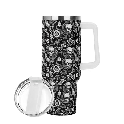 Flying Skulls 40oz Stainless Steel Tumbler Gift With White Handle and Straw - DeRose Seasonal