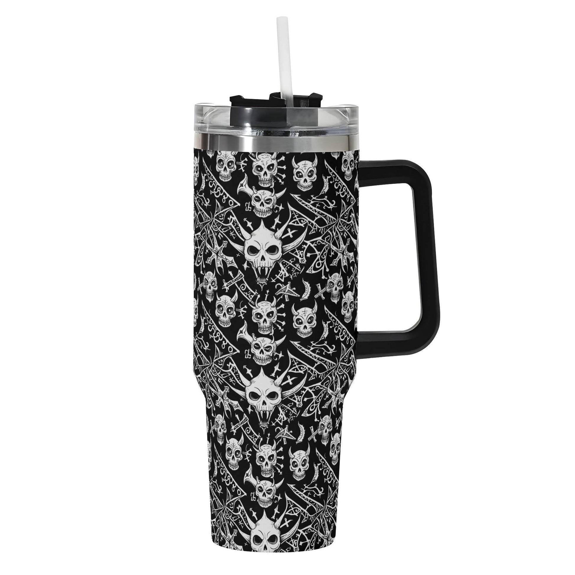 Little Devils 40oz Stainless Steel Tumbler Gift With Black Handle and Straw - DeRose Seasonal
