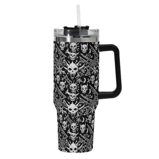 Little Devils 40oz Stainless Steel Tumbler Gift With Black Handle and Straw - DeRose Seasonal