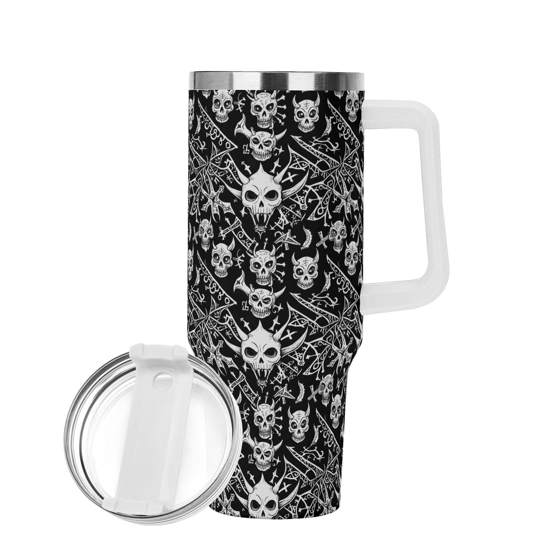 Little Devils 40oz Stainless Steel Tumbler Gift With White Handle and Straw - DeRose Seasonal