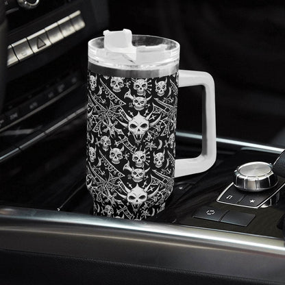 Little Devils 40oz Stainless Steel Tumbler Gift With White Handle and Straw - DeRose Seasonal