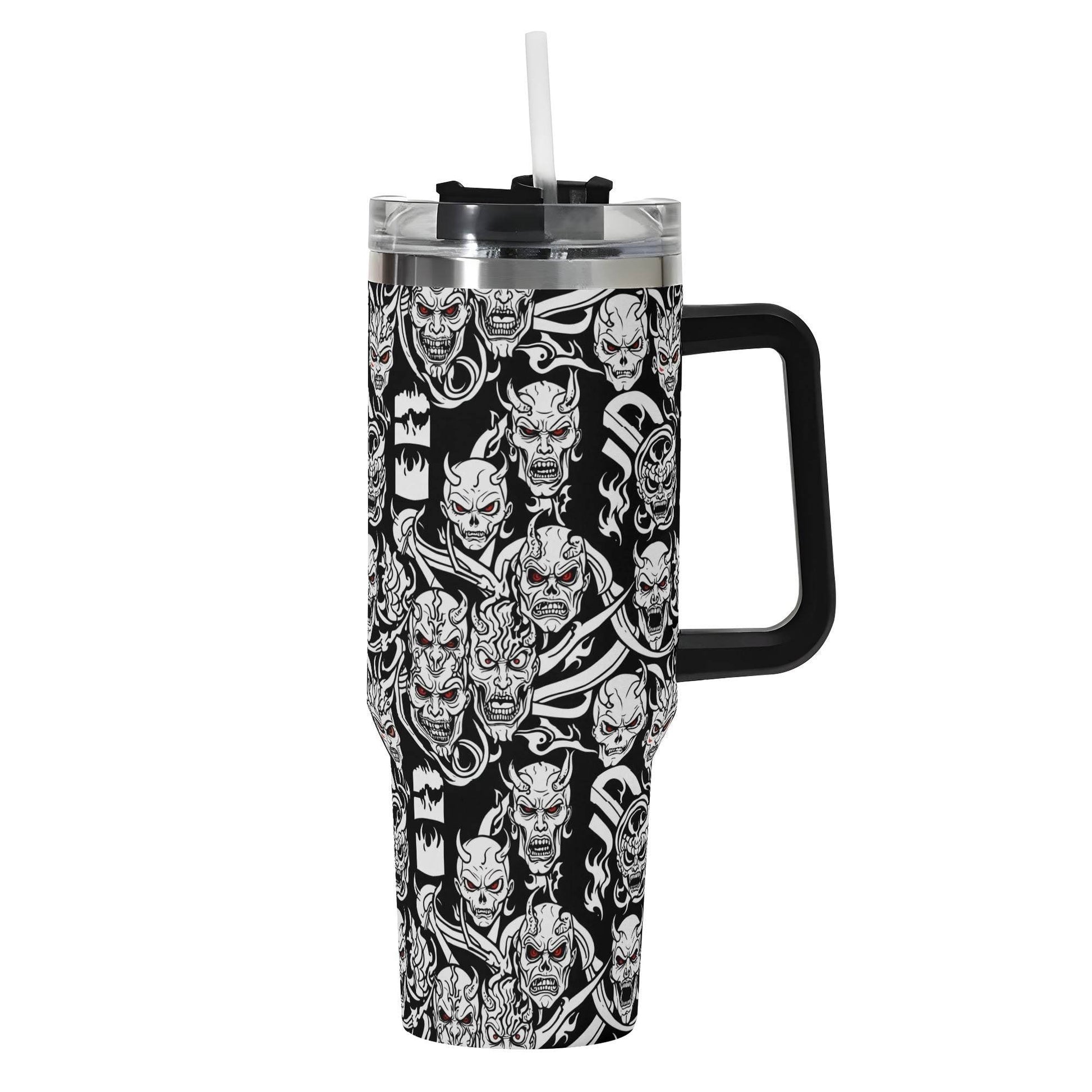 Demons 40oz Stainless Steel Tumbler Gift With Black Handle and Straw - DeRose Seasonal