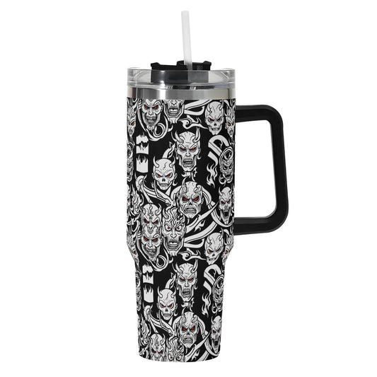 Demons 40oz Stainless Steel Tumbler Gift With Black Handle and Straw - DeRose Seasonal