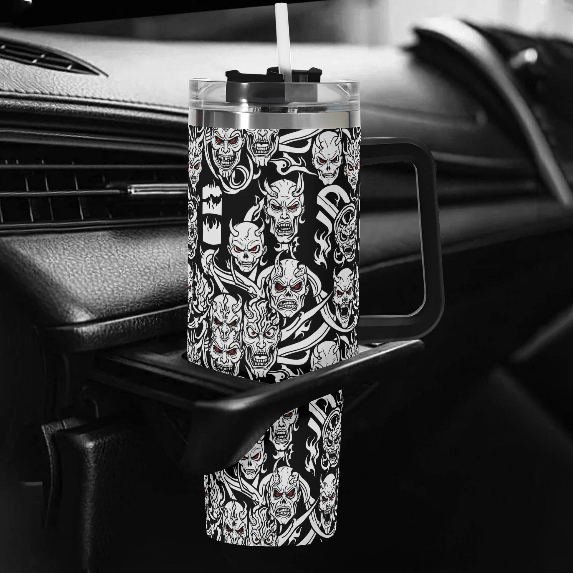 Demons 40oz Stainless Steel Tumbler Gift With Black Handle and Straw - DeRose Seasonal