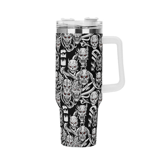 Demons 40oz Stainless Steel Tumbler Gift With White Handle and Straw - DeRose Seasonal
